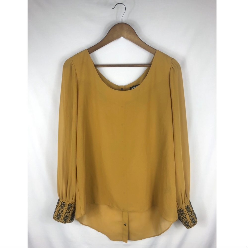 3/$25 🖤 Cuff Detailed, Sheer Mustard Blouse